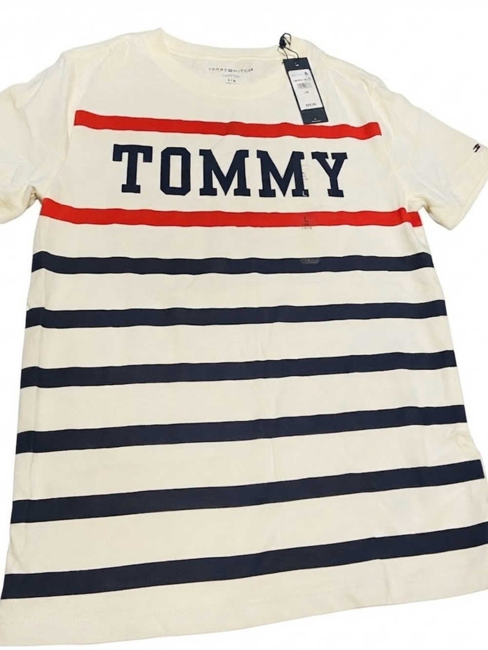 Tommy Hilfiger Kids Cream Tee with Navy & Red Stripes